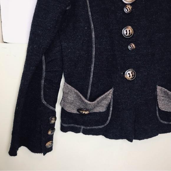 Anthro Casch Gro Wool Cardigan Boho Sweater Knit Wool Buttons High Collar Top M - Picture 12 of 16